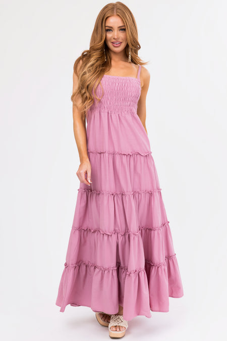 Mauve Smocked Top Tiered Maxi Dress