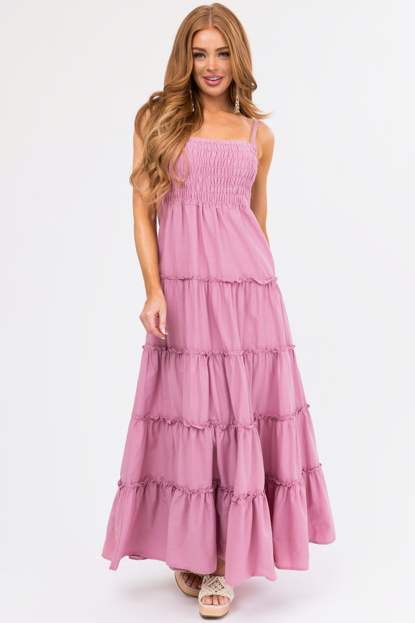 Mauve Smocked Top Tiered Maxi Dress