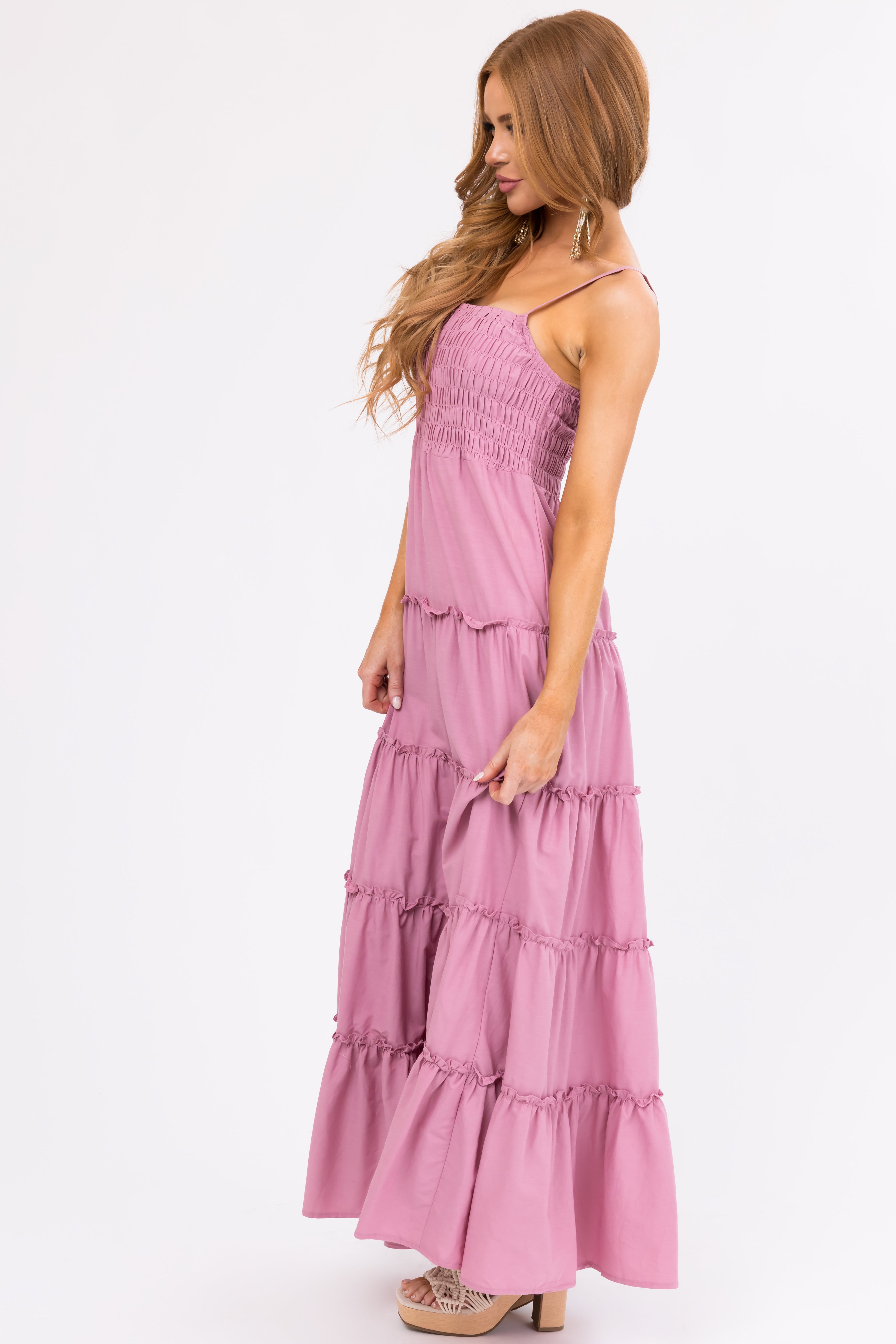 Mauve Smocked Top Tiered Maxi Dress