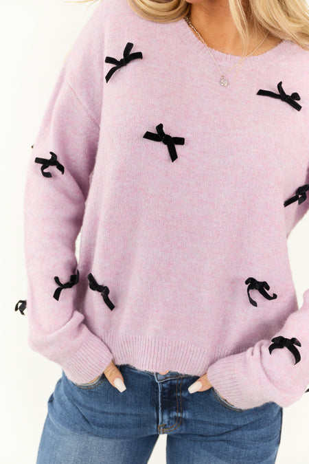 Mauve Velvet Bow Detail Knit Sweater