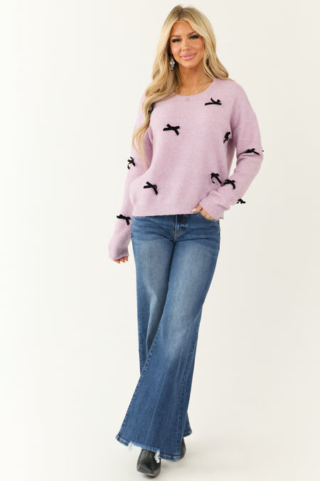 Mauve Velvet Bow Detail Knit Sweater