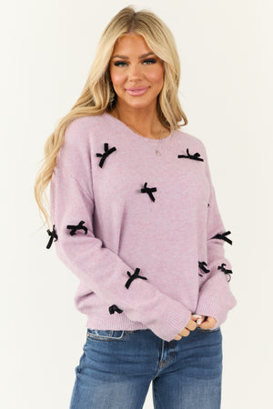 Mauve Velvet Bow Detail Knit Sweater