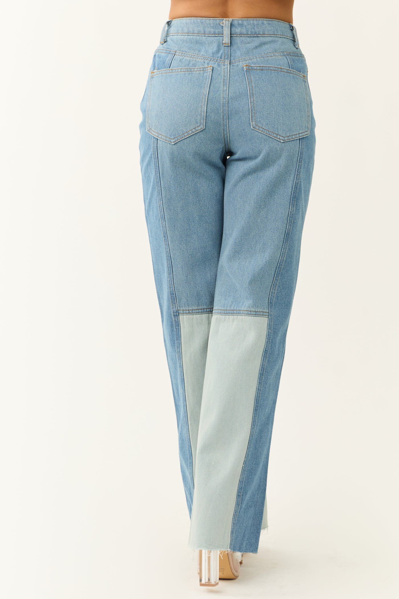 Medium Wash Colorblock Wide Leg Jeans