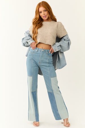 Medium Wash Colorblock Wide Leg Jeans