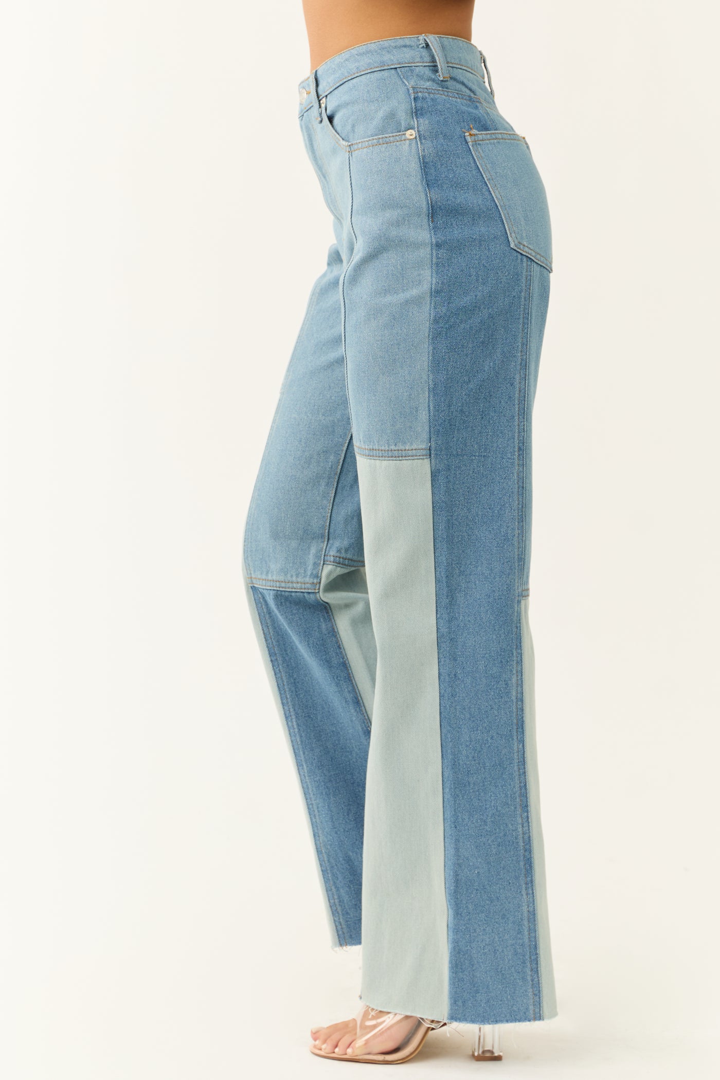 Medium Wash Colorblock Wide Leg Jeans