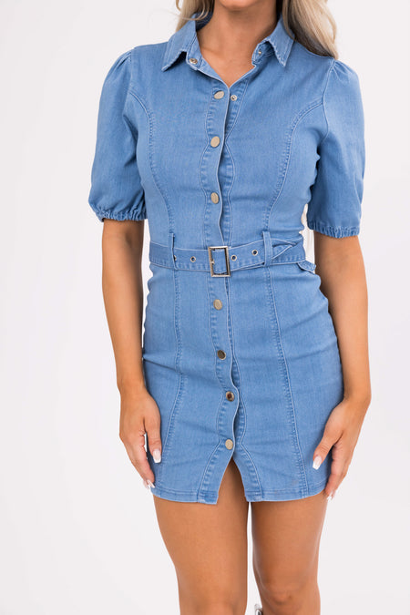 Medium Wash Denim Button Down Mini Dress