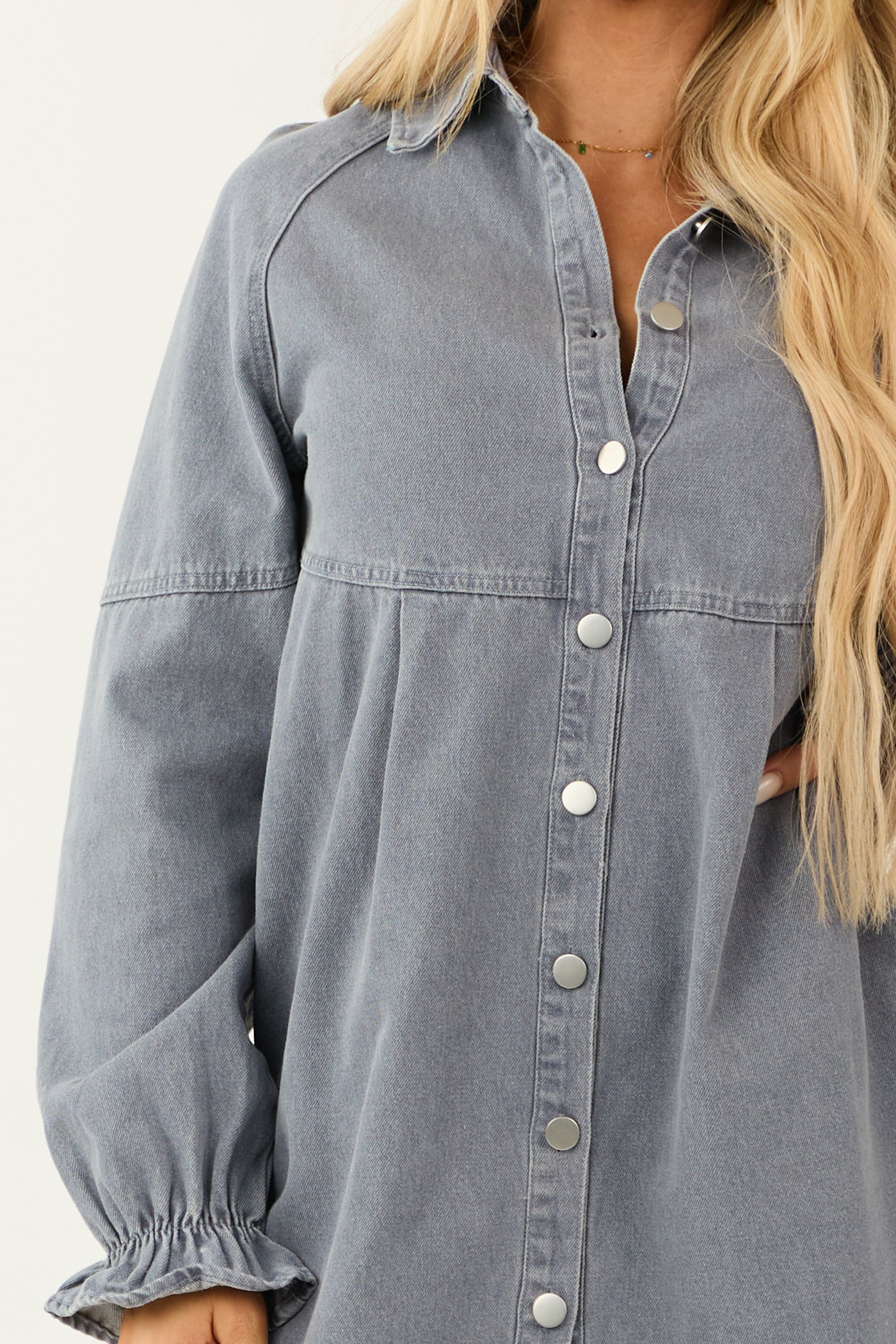 Medium Wash Denim Button Down Shirt Short Dress