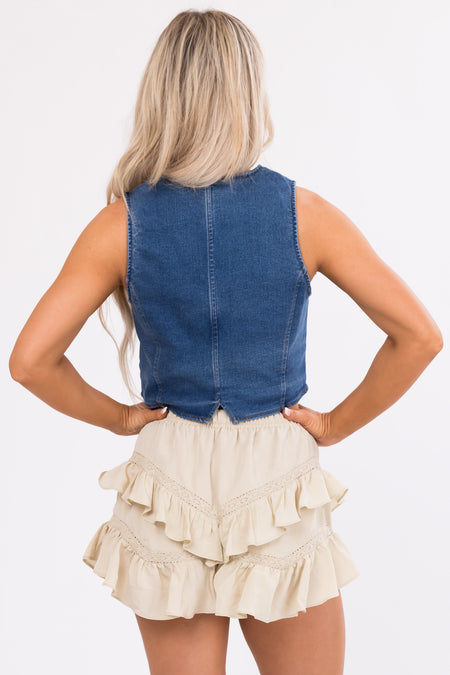 Medium Wash Denim Button Down Vest