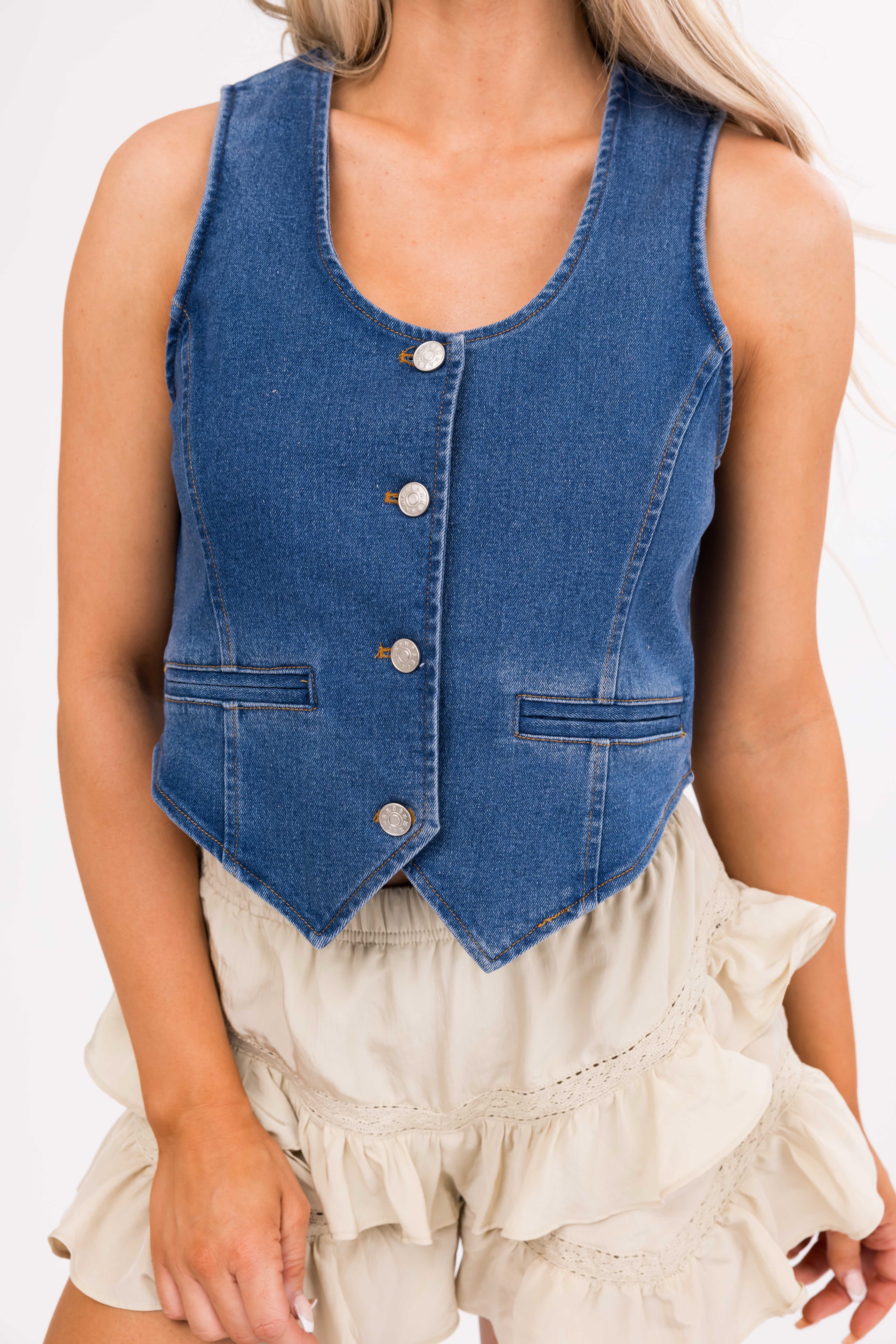 Medium Wash Denim Button Down Vest