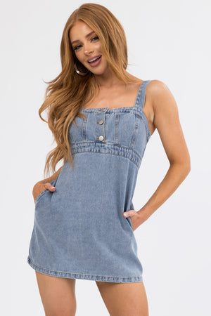 Medium Wash Denim Empire Waist Dress