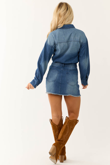 Medium Wash Denim Long Sleeve Mini Dress