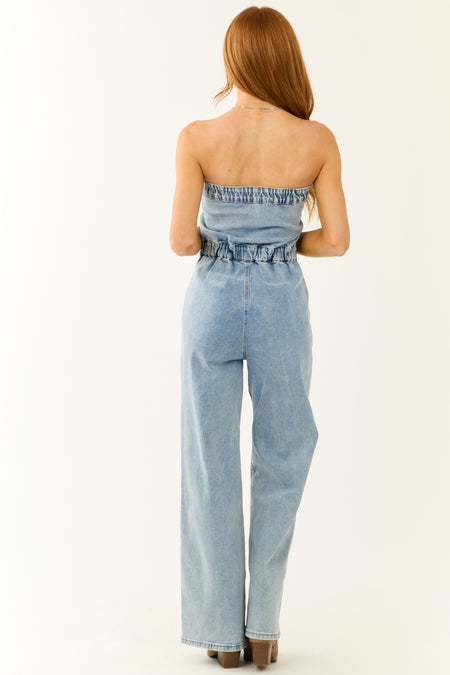 Medium Wash Denim Strapless Jumpsuit