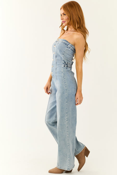 Medium Wash Denim Strapless Jumpsuit