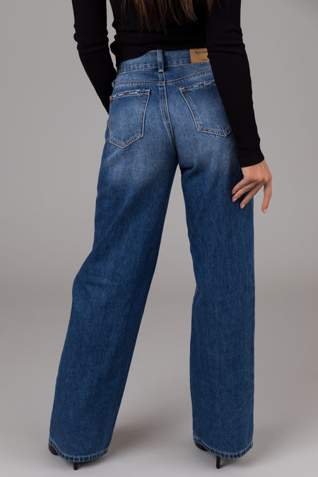 Medium Wash High Rise Distressed Dad Jeans