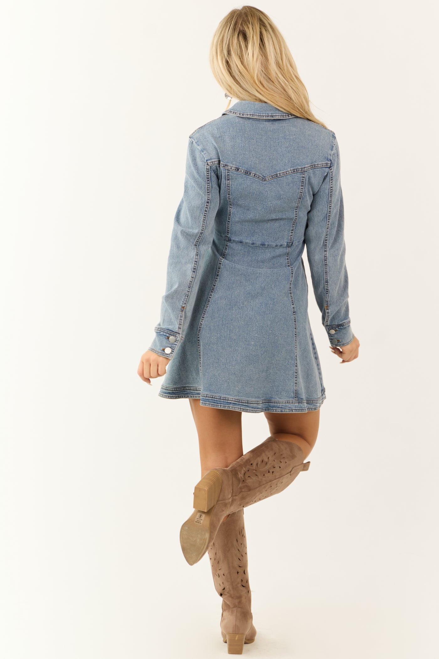 Medium Washed Denim Western Wrap Mini Dress