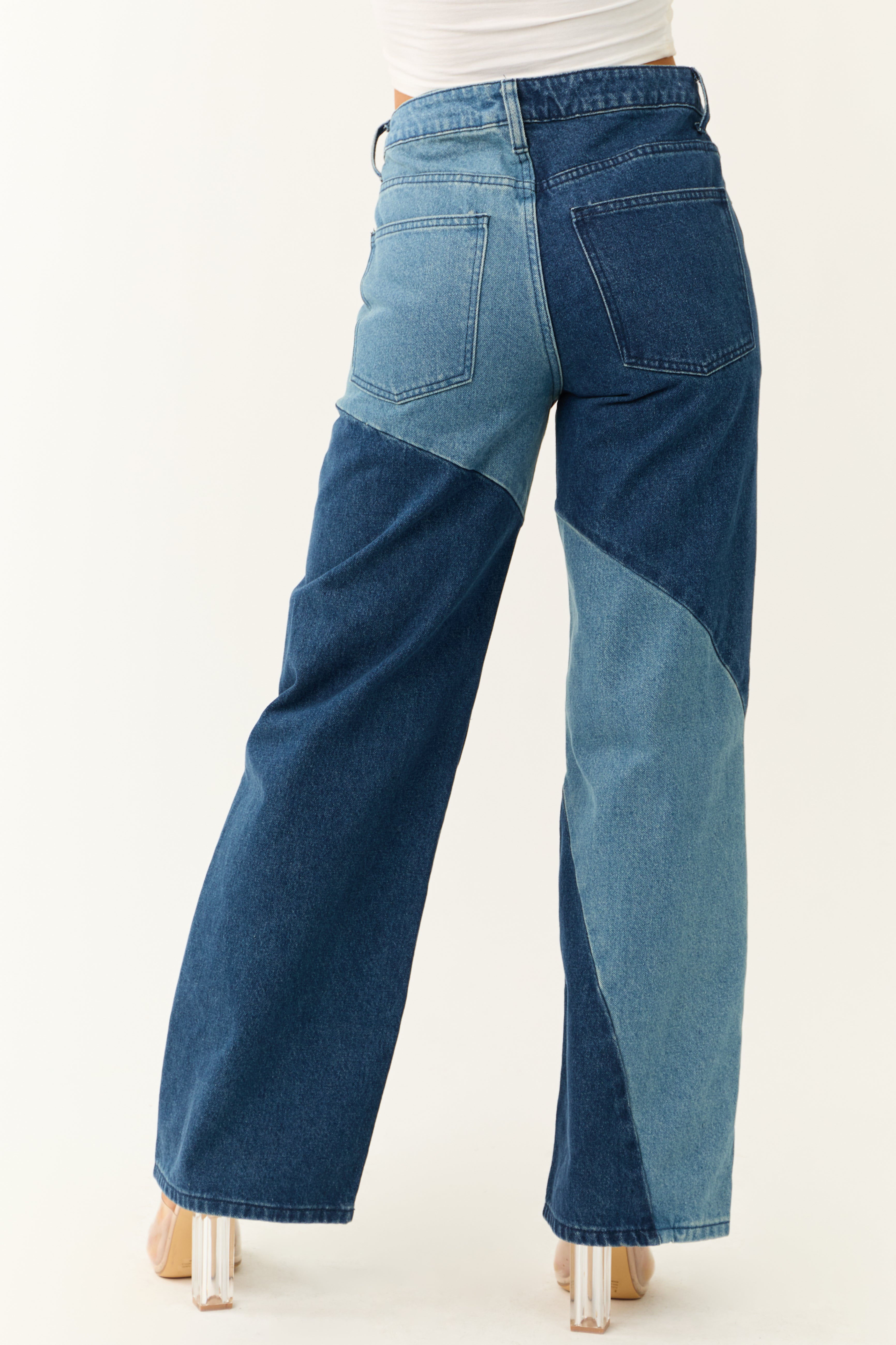 Medium and Dark Wash Denim Colorblock Jeans