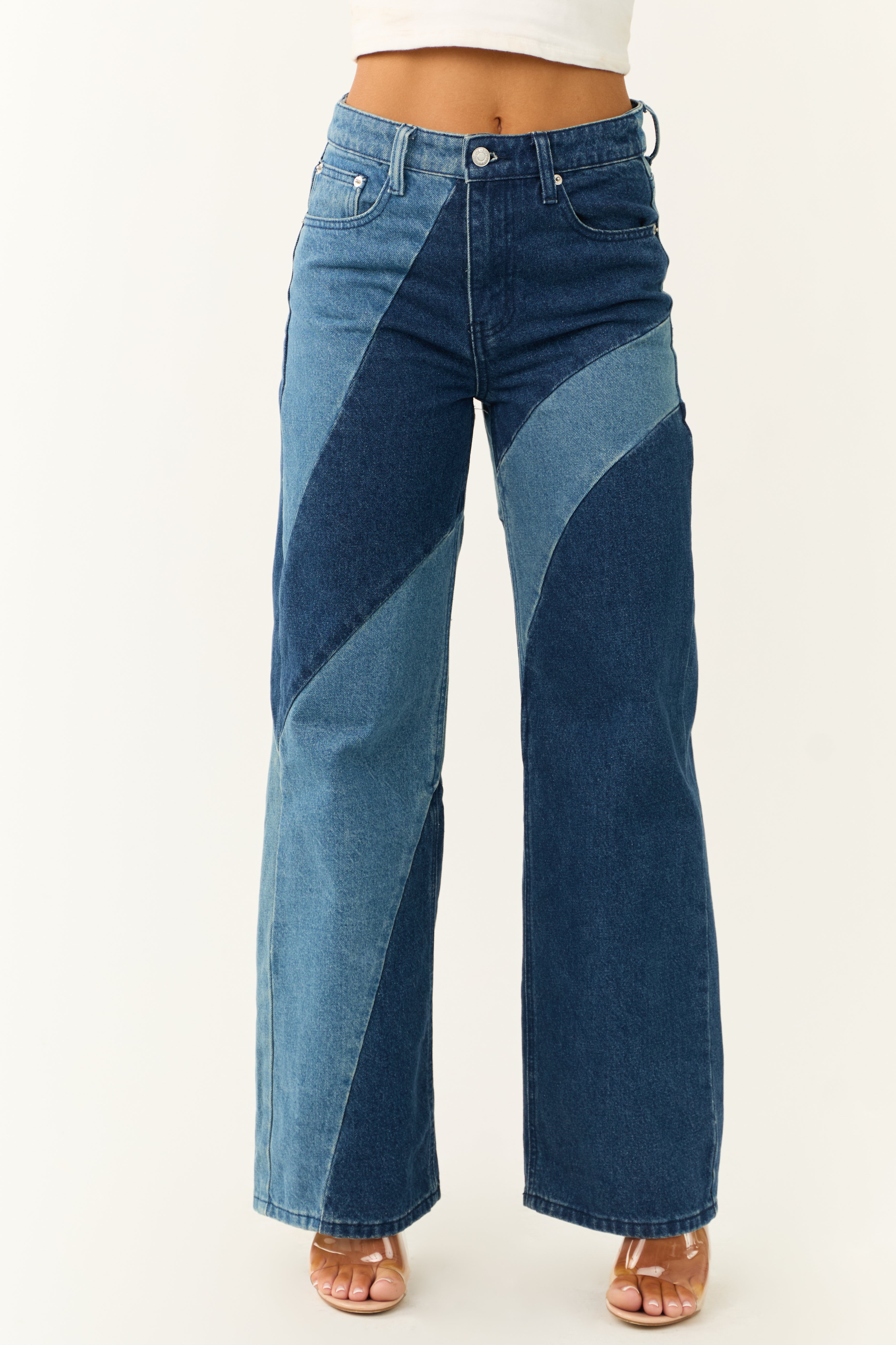 Medium and Dark Wash Denim Colorblock Jeans