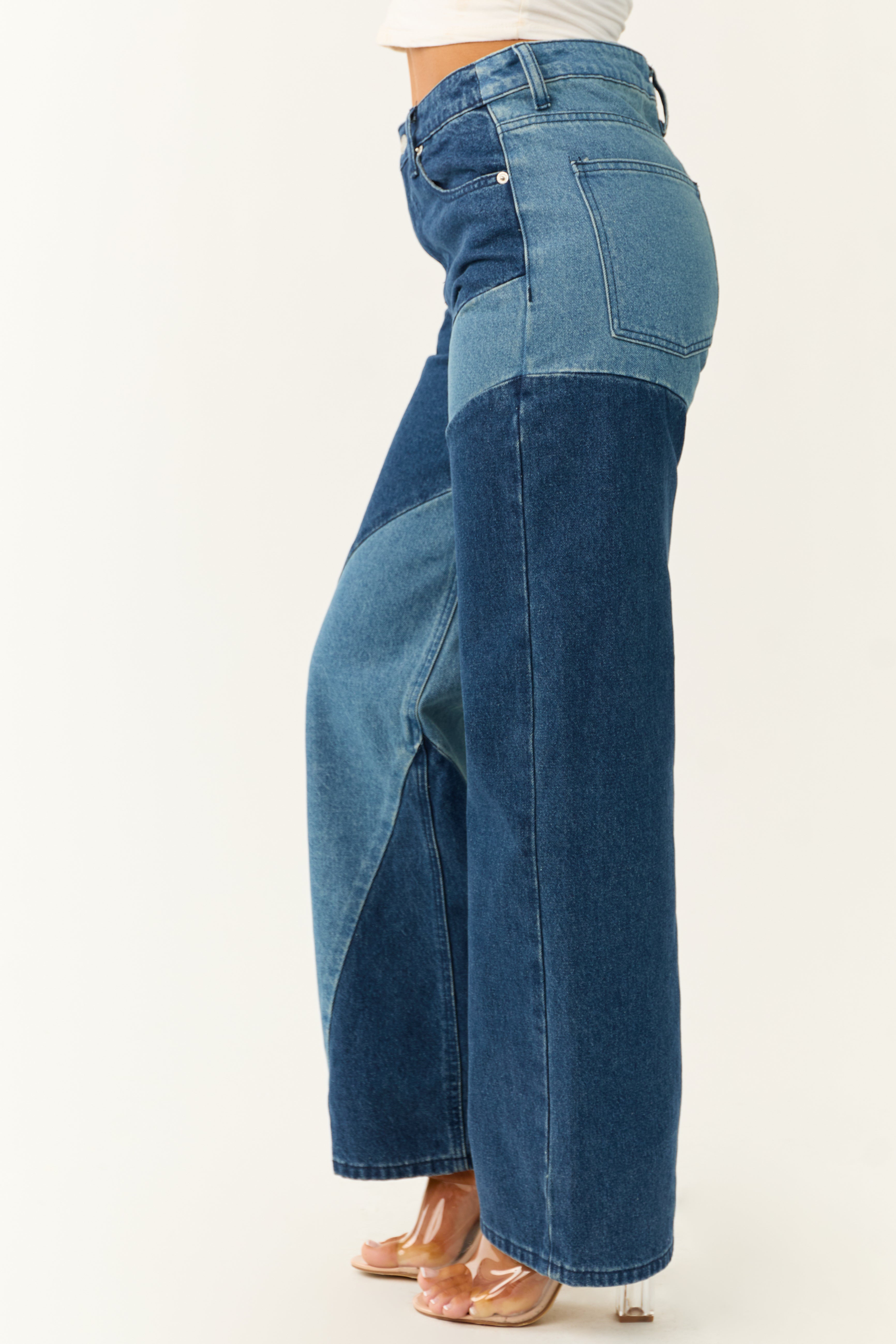 Medium and Dark Wash Denim Colorblock Jeans