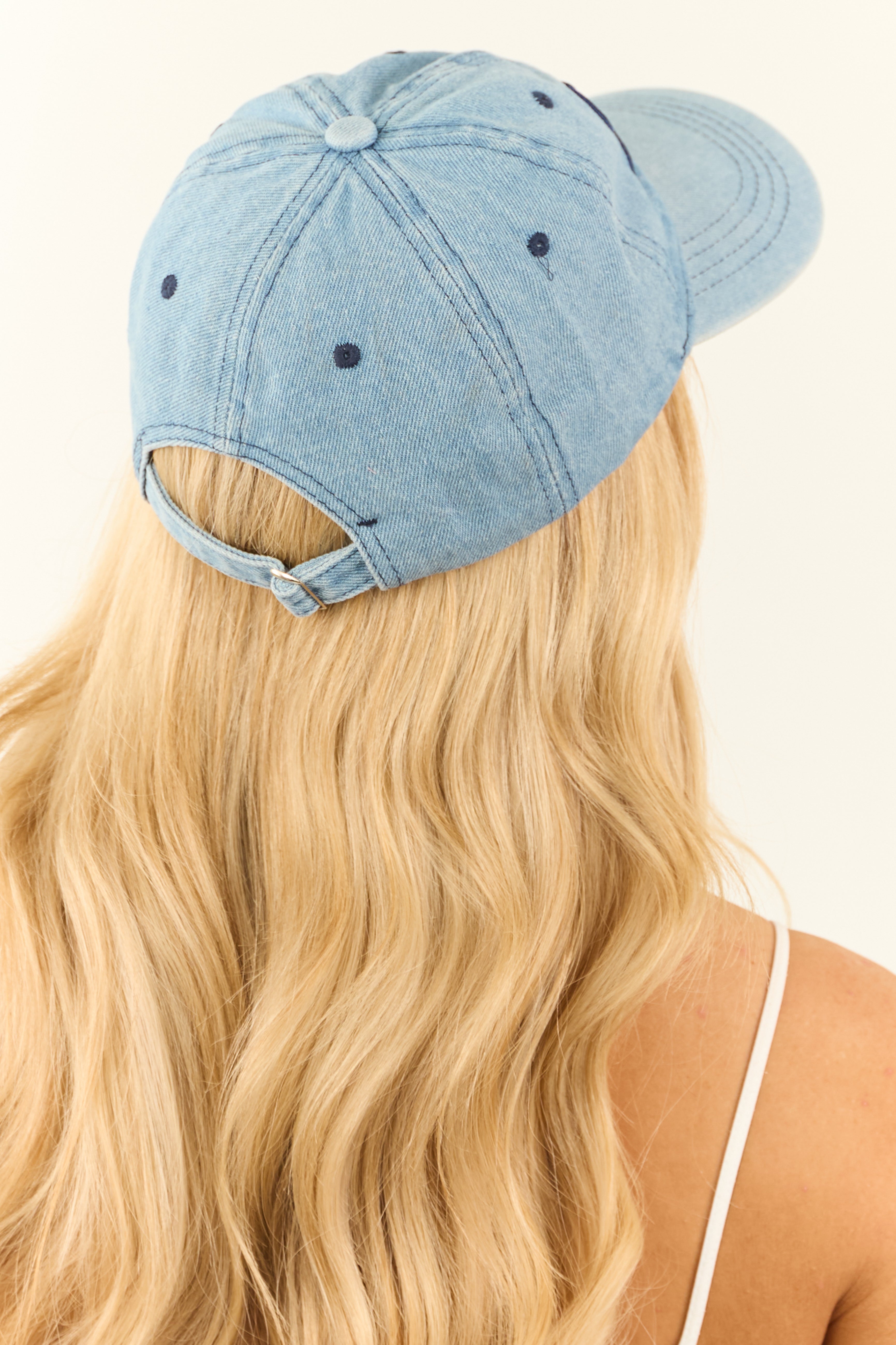 Medium Wash Denim Bow Embroidered Baseball Cap