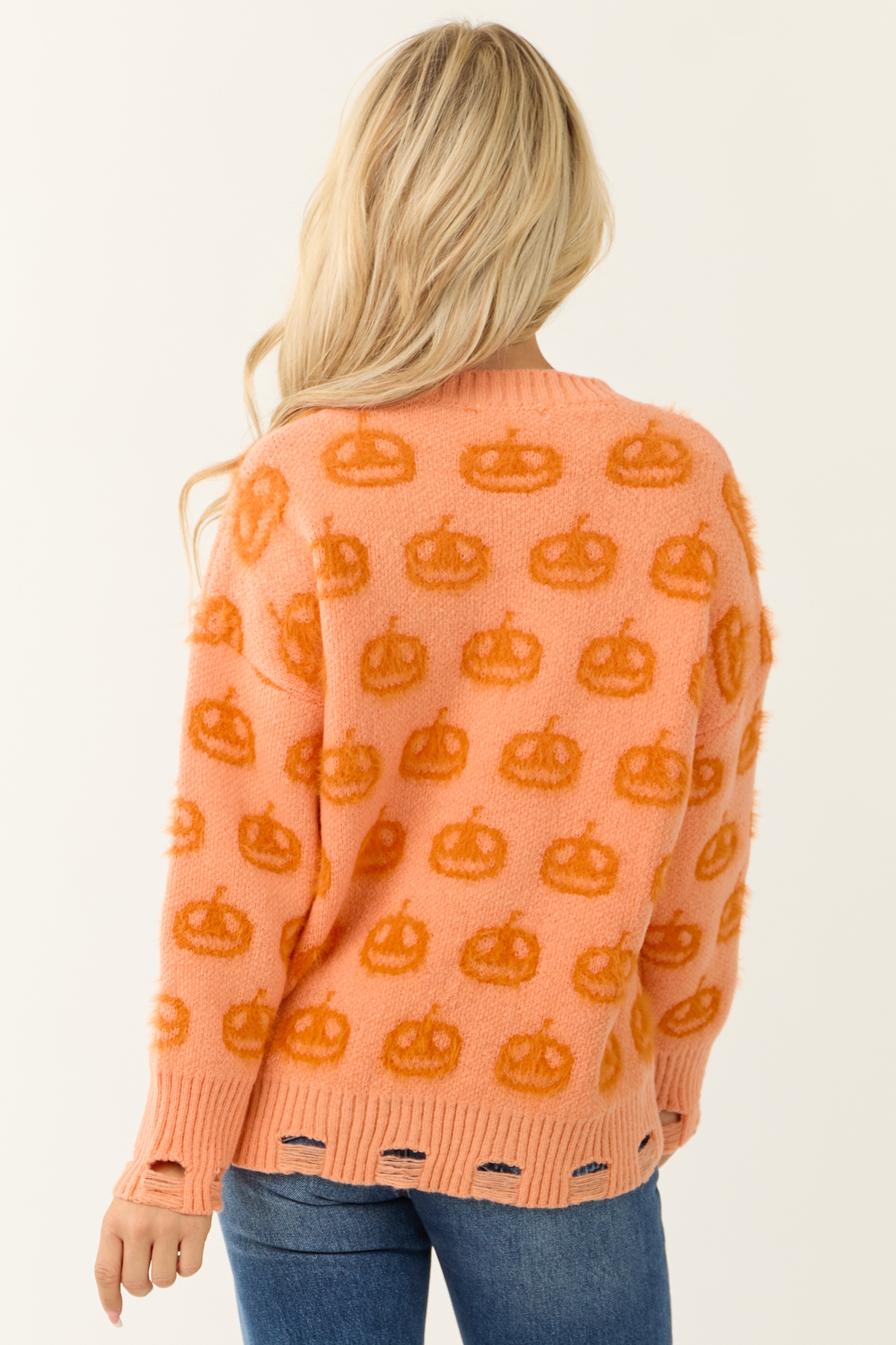 Melon Pumpkin Print Oversized Sweater