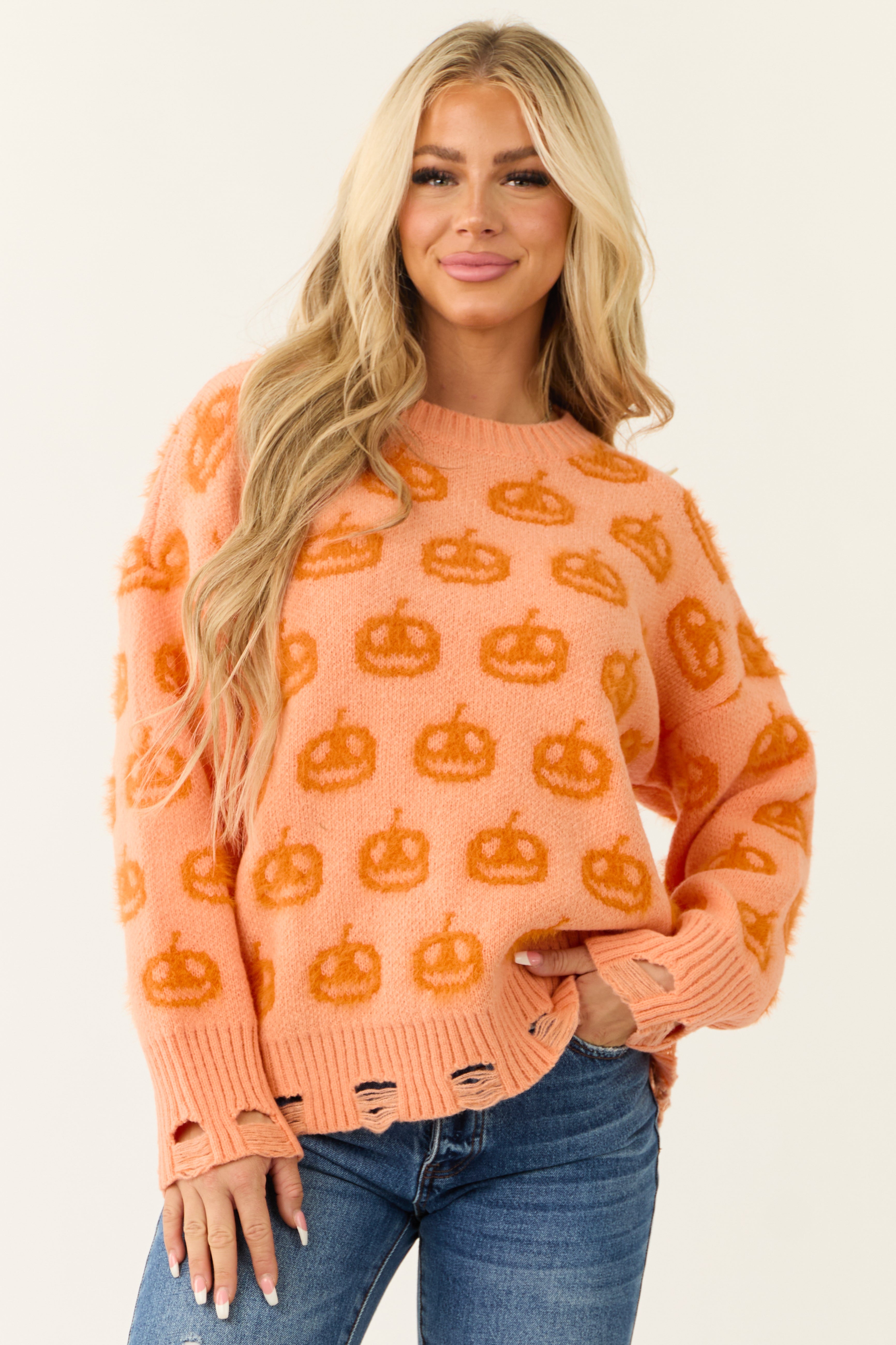 Melon Pumpkin Print Oversized Sweater