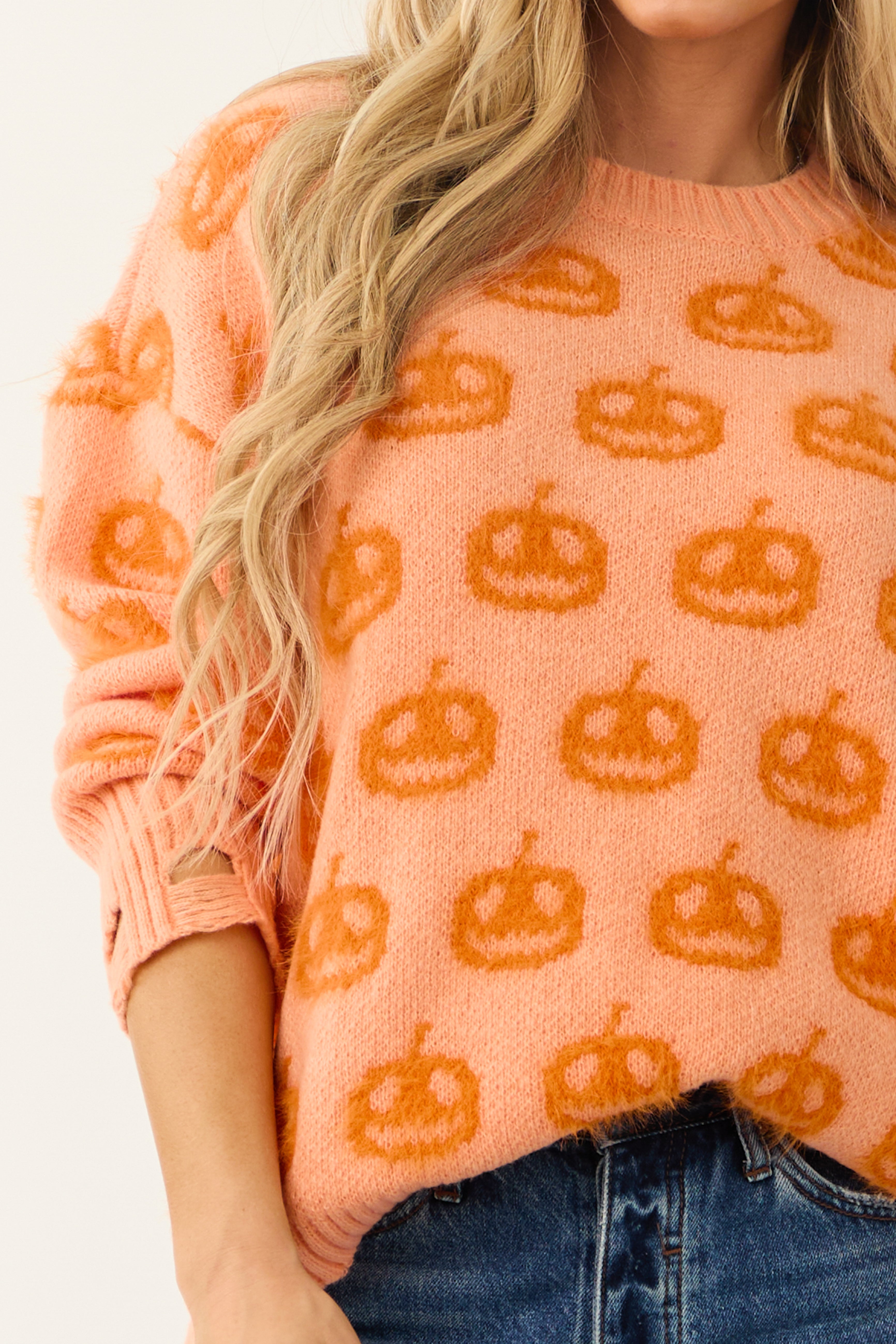 Melon Pumpkin Print Oversized Sweater