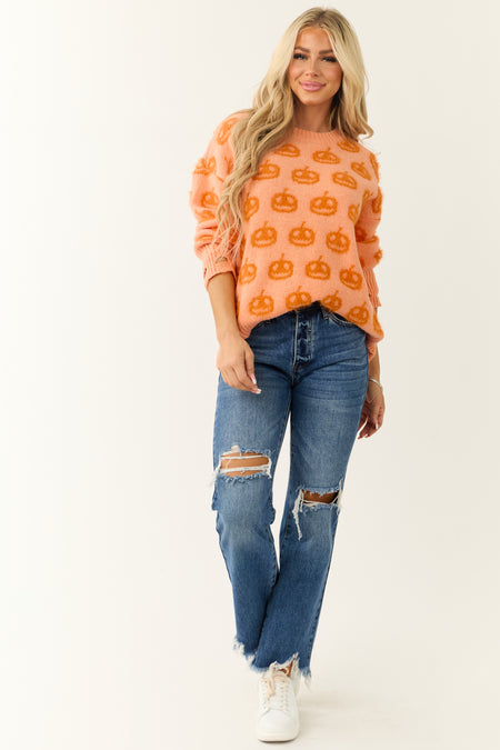 Melon Pumpkin Print Oversized Sweater