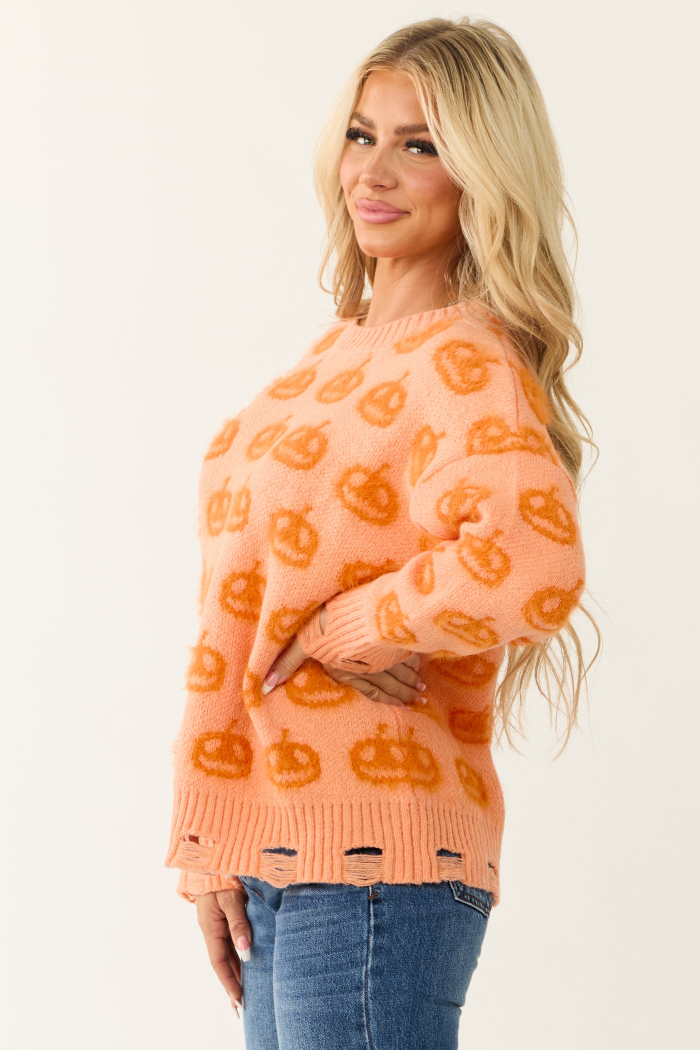 Melon Pumpkin Print Oversized Sweater