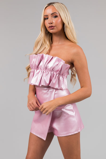 Metallic Dusty Blush Ruched Top Romper