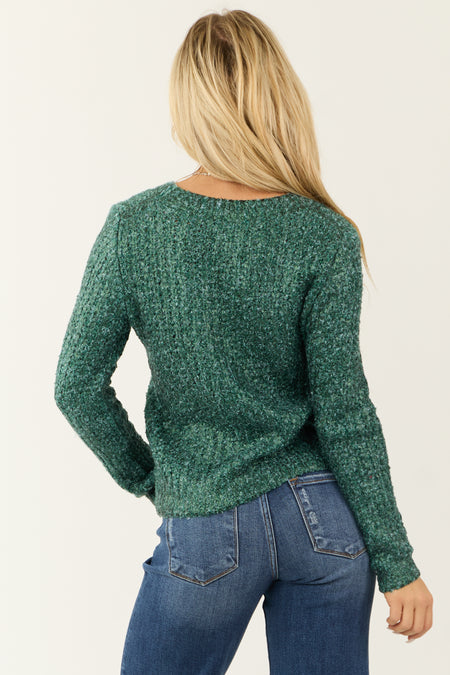 Metallic Pine Crew Neck Rib Knit Sweater