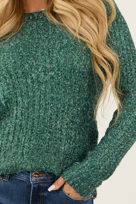 Metallic Pine Crew Neck Rib Knit Sweater