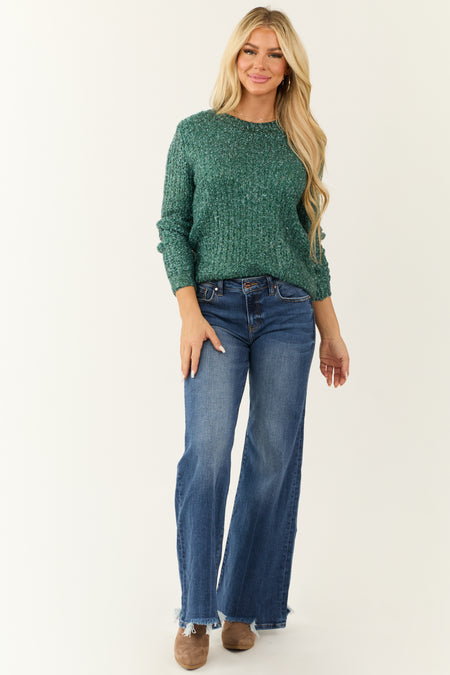 Metallic Pine Crew Neck Rib Knit Sweater