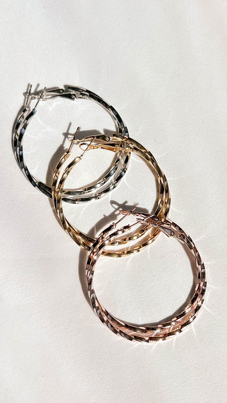 Metallic Twisted Hoop Earrings Set of Three