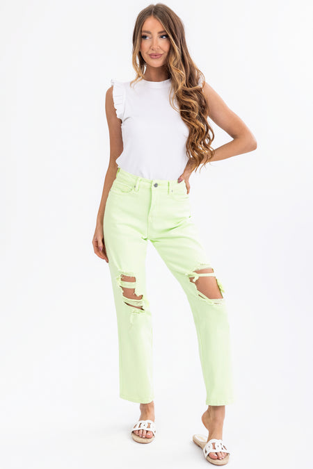 Mica Denim Bright Lime Straight Leg Jeans