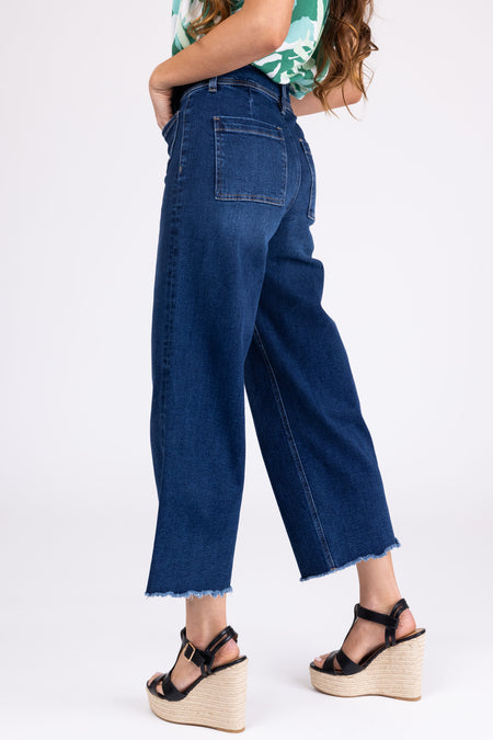 Mica Denim Dark Wash Wide Leg Cropped Jeans