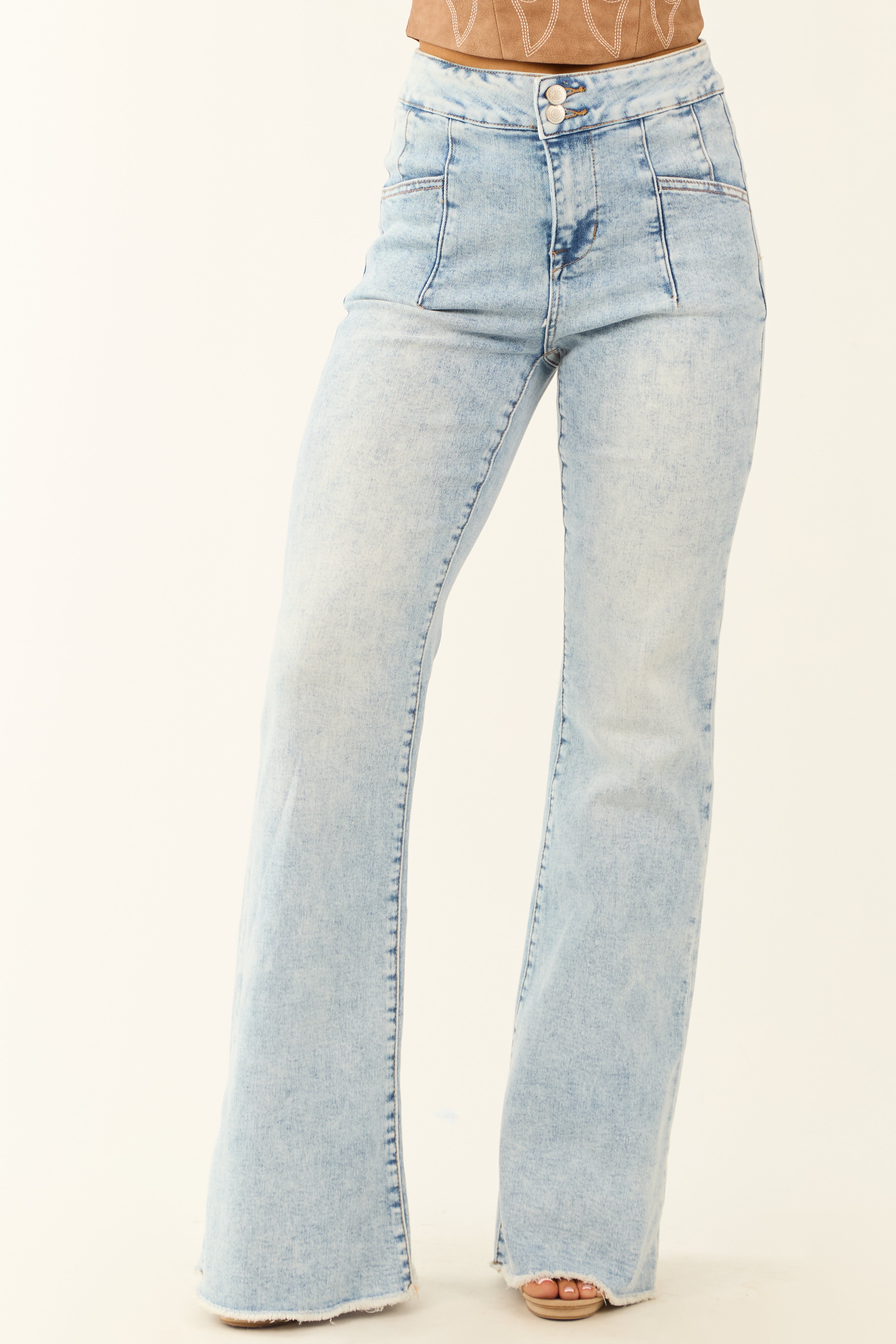 Mica Denim Light Acid Wash Stretchy Flare Jeans