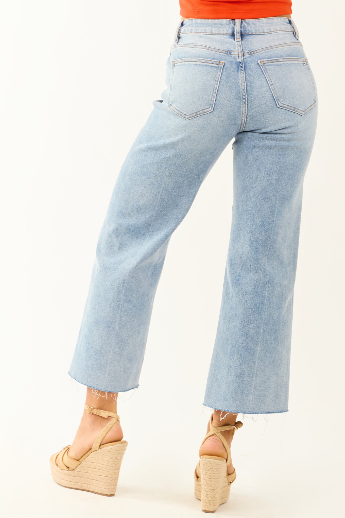 Mica Denim Light Wash Raw Hem Stretchy Wide Jeans