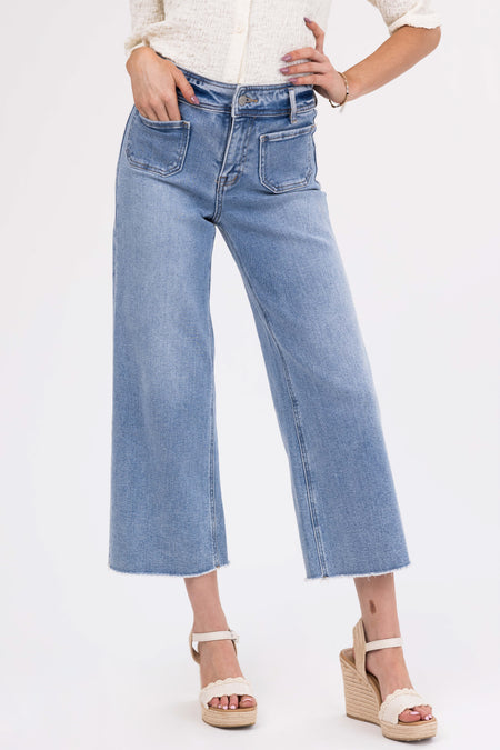 Mica Denim Light Wash Wide Leg Cropped Jeans