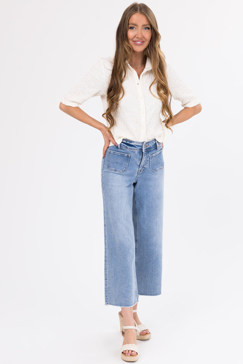 Mica Denim Light Wash Wide Leg Cropped Jeans