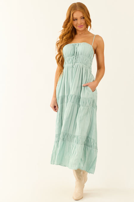 Mint Open Back Sleeveless Tiered Midi Dress