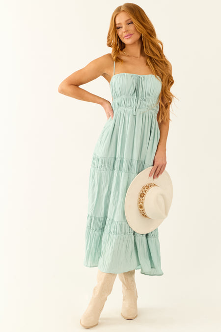 Mint Open Back Sleeveless Tiered Midi Dress