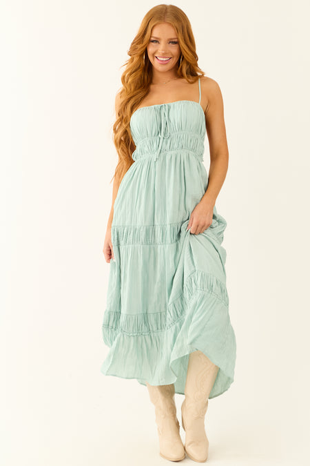 Mint Open Back Sleeveless Tiered Midi Dress