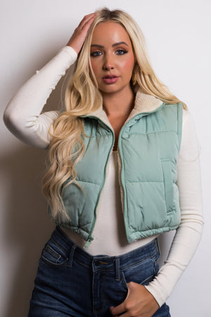 Mint Reversible Zip Up Puffer Vest