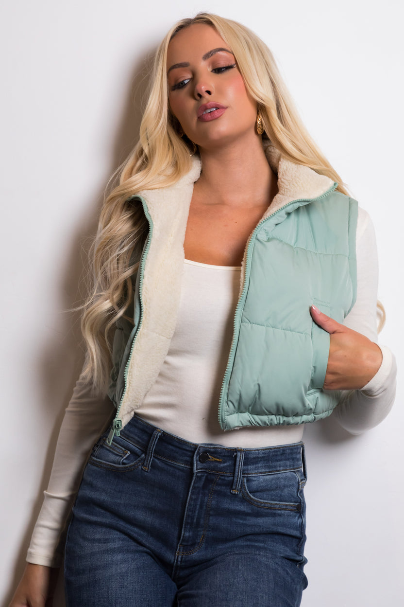 Mint Reversible Zip Up Puffer Vest