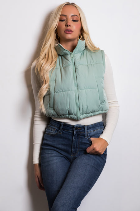 Mint Reversible Zip Up Puffer Vest