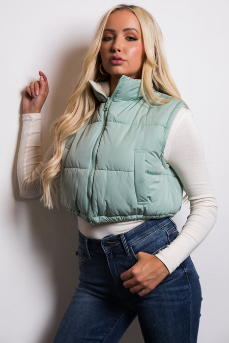 Mint Reversible Zip Up Puffer Vest