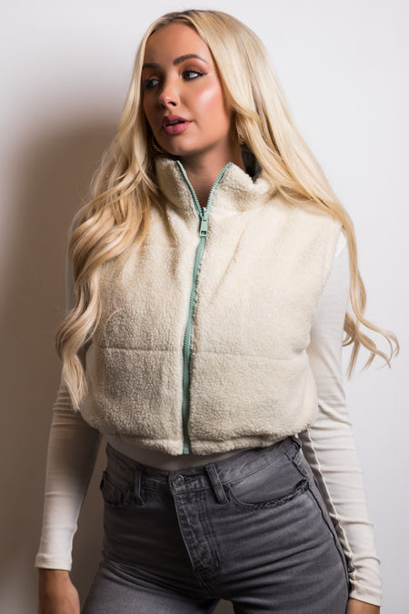 Mint Reversible Zip Up Puffer Vest