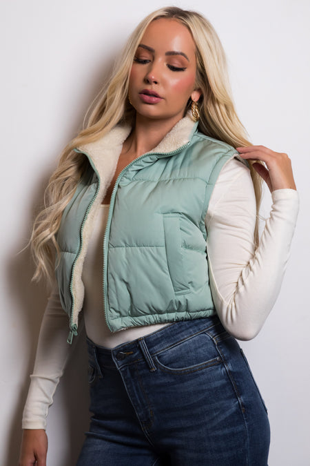 Mint Reversible Zip Up Puffer Vest