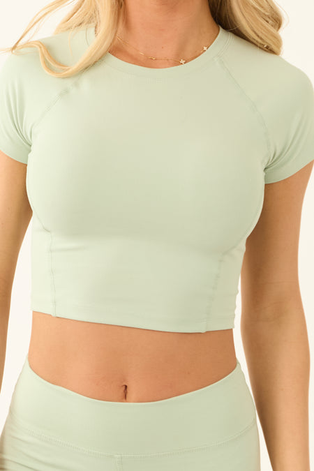 Mint Short Raglan Sleeve Fitted Workout Top