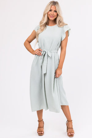 Mint Swiss Dot Short Ruffle Sleeve Midi Dress